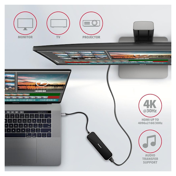 AXAGON, SuperSpeed ​​USB-C Combo 6in1 Hub, HMC-6H4A