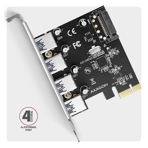 AXAGON, PCI-Express-kort med fyra externa USB-A 5Gbps-portar, PCEU-430RS