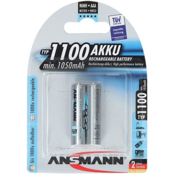 Batteri AAA NiMH 2x1100mAh, Ansmann