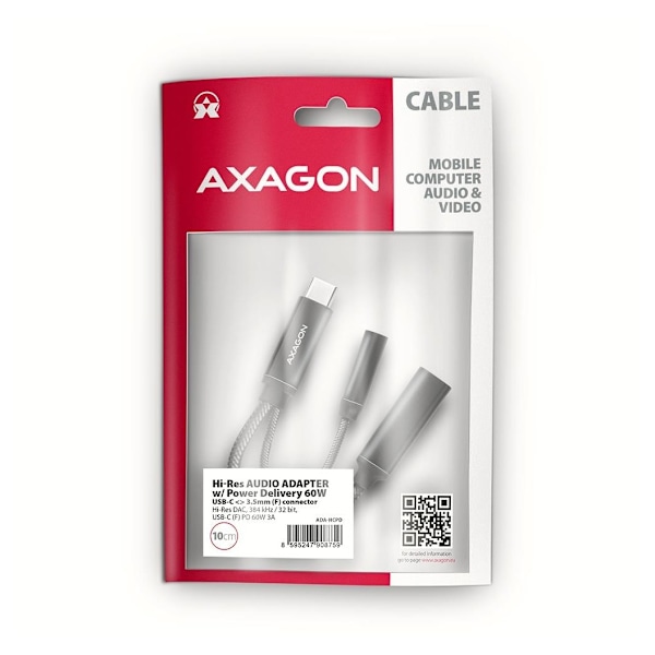 AXAGON, ADA-HCPD USB-C - Hi-Res DAC-äänisovitin PD, 60W