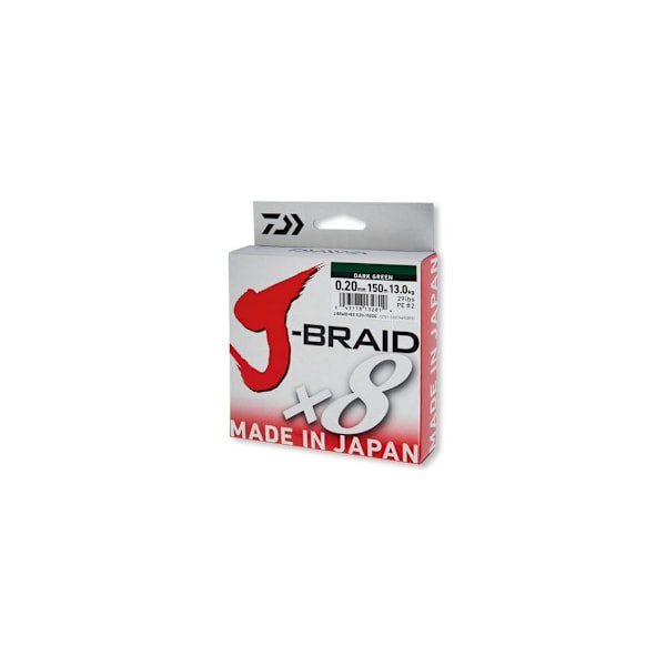 flettet fiskesnøre Daiwa J-Braid X8 0,24mm 150m mørkegrøn