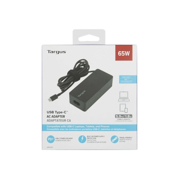 Targus, 65 W USB-C PD-laddare - för bärbara datorer eller Power Pass-Thru-dockor