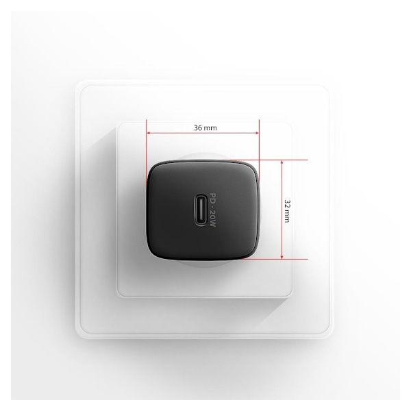 AXAGON, vegglader 1x port USB-C, PD3.0/PPS/QC4+/AFC/FCP/Apple, 20W, ACU-PD20