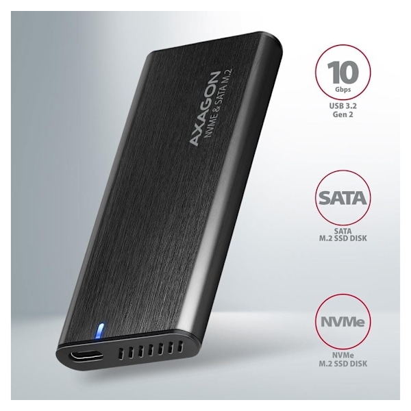 AXAGON, ekstern USB-C 3.2 Gen 2 metallboks for M.2 NVMe & SATA SSD-disker, EEM2-SB2