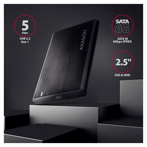 AXAGON, skrueløs aluminium USB 3.2 Gen 1 - SATA 6G ekstern boks til 2,5" SSD/HDD, EE25-A6C
