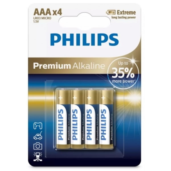 Batteri LR03M4B/10 Premium Alkaline 4 stk, Philips