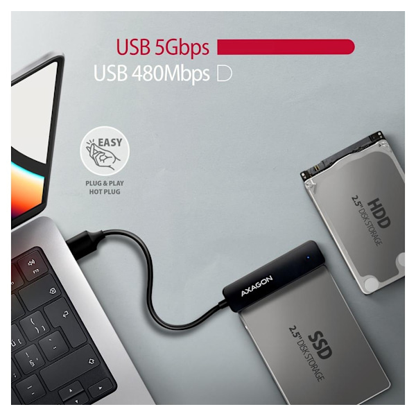 AXAGON, USB-A 5 Gbps SLIM-adapter til 2,5" SSD/HDD, ADSA-FP2A