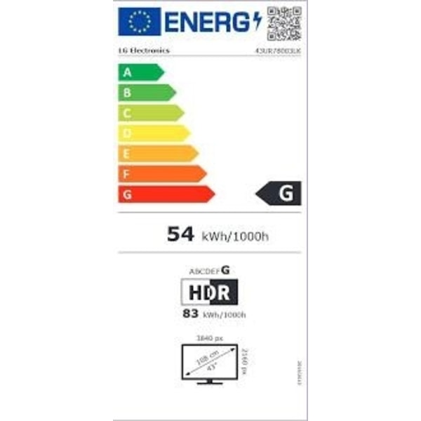 TV set  43" (4k/smart, 3840x2160, wireless lan, bluetooth, webos, 43ur78003lk), Lg