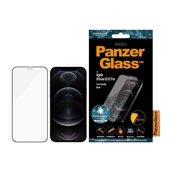 PanzerGlass, Apple, iPhone 12/12 Prolle, lasi, musta, 100 % kosketus, pinnoite on myrkytön, koteloystävällinen