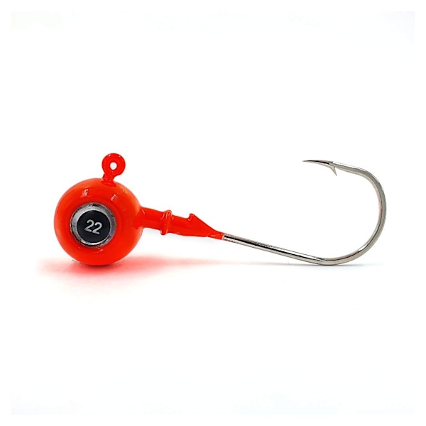 Jighoved, 3D Eyes, 18 g, rød, kroget af Gamakatsu 5/0, 2 stk, Merganser