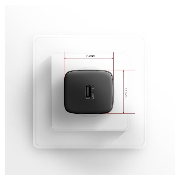 AXAGON, Sil seinälaturi 1x portti USB-C, PD3.0/PPS/QC4+/SFC/AFC/Apple, 30W, ACU-PD30