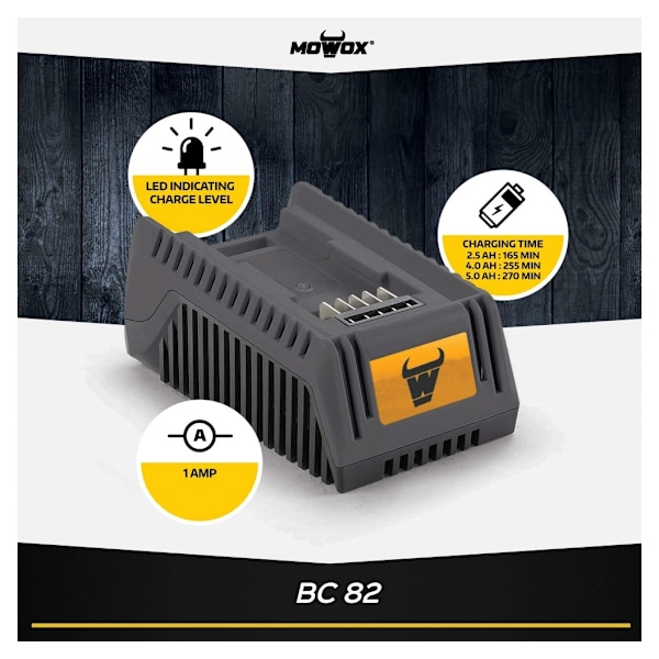 MoWox, lader 1 A, 60W, egnet for Mowox 40V Li-Ion-batteri, BC 82