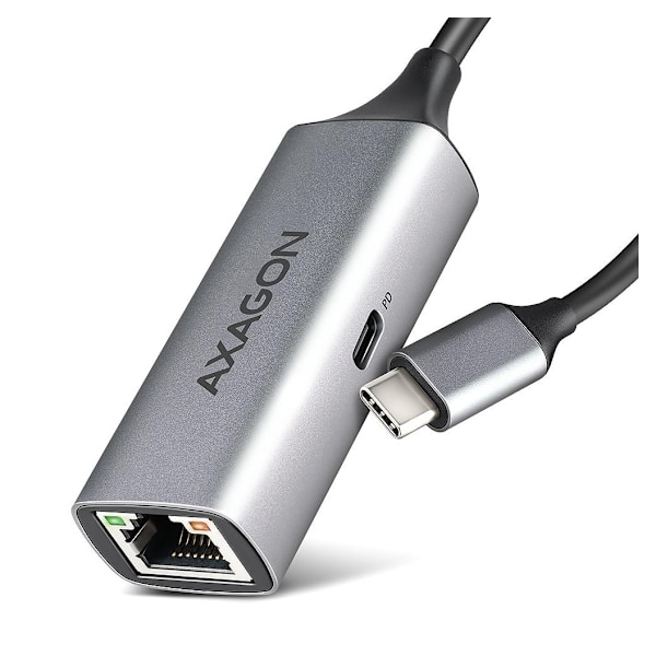 AXAGON, ADE-TXPD USB-C Gigabit Ethernet-adapter med PD 100W Grå