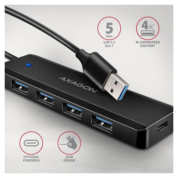 AXAGON, Travel fyra-ports USB-A 5Gbps nav, HUE-C1A