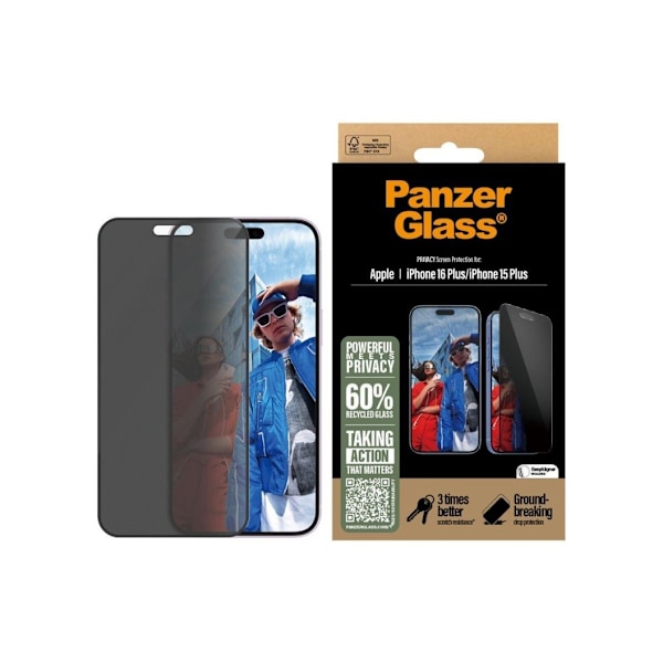PanzerGlass skærmbeskytter, Apple, iPhone 16 Plus/iPhone 15 Plus, Hærdet glas, Sort, Ultra-Wide Fit