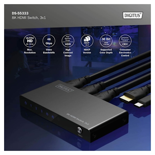 Digitus, 8K HDMI Switch, 3x1, DS-55333