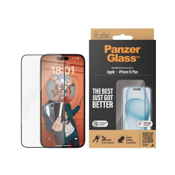 PanzerGlass, Skärmskydd, Apple, IPhone 15 Plus, Glas, Transparent, Ultrabred passform, Reptålig, Fallskydd, EasyAligner ingår