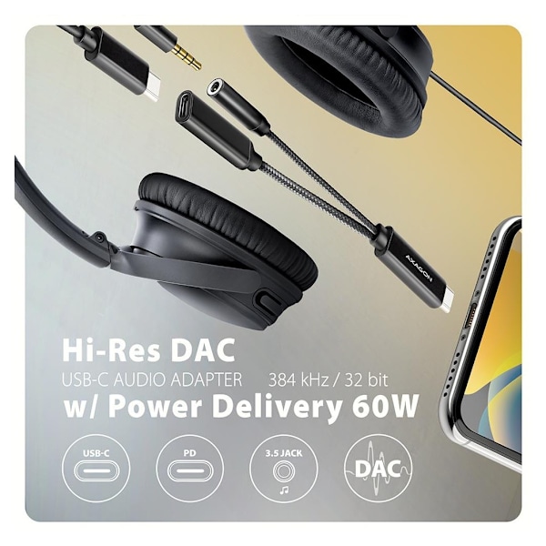 AXAGON, ADA-HCPD USB-C - Hi-Res DAC-äänisovitin PD, 60W
