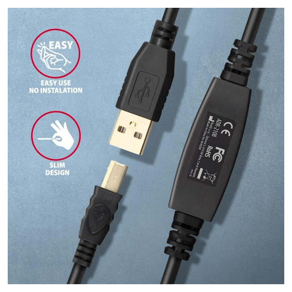 AXAGON, USB Type A - USB Type B, USB repeater kabel, 10 m, ADR-210B