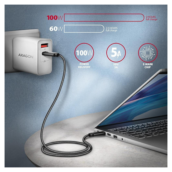 AXAGON, USB Type C - USB Type C, Data og lading USB4 Gen 3x2-kabel, 1 m, BUCM432-CM10AB