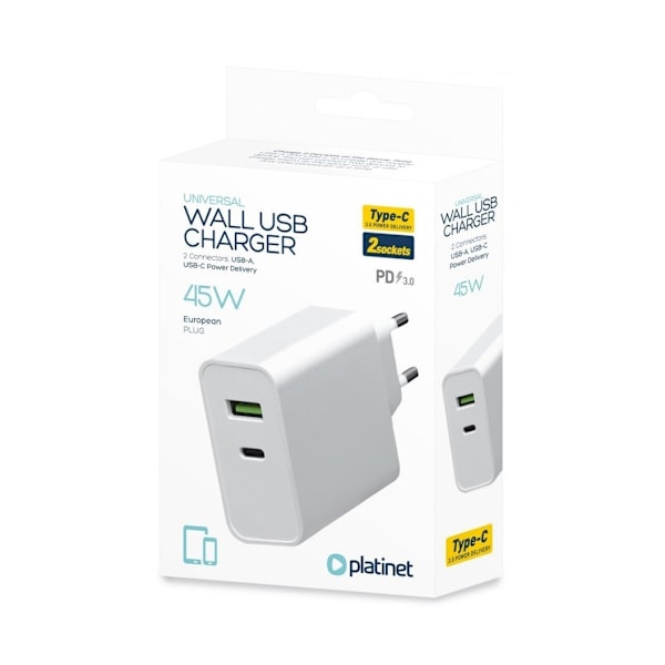 Platinettlader USB/USB-C 45W (PLCUPD45W)