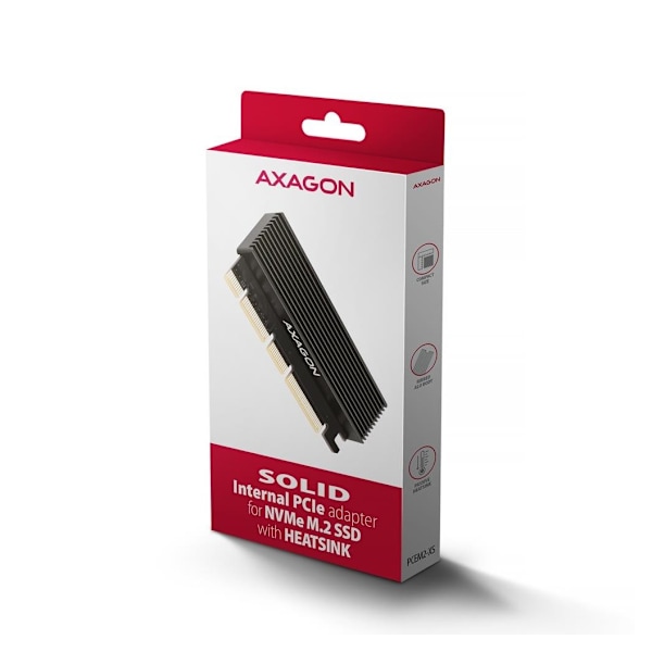 AXAGON, PCI-Express x16-adapter med kjøler for tilkobling av en NVMe M.2 SSD-stasjon til en datamaskin, PCEM2-XS