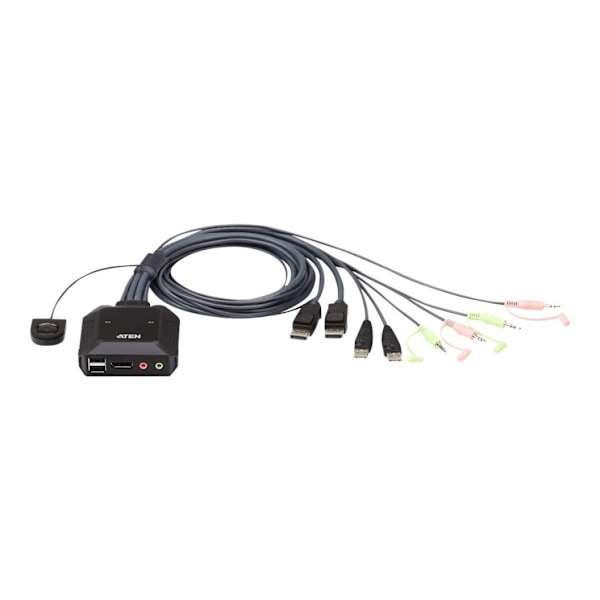 Aten, 2-porters KVM-svitsj, USB DisplayPort-kabel med ekstern portvelger, CS22DP Sort