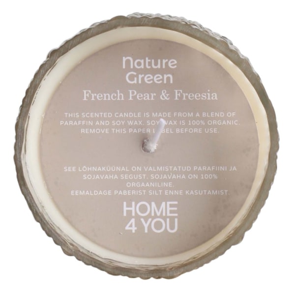 Doftljus i glas NATURE GREEN H7,5cm, French Pear & Freesia