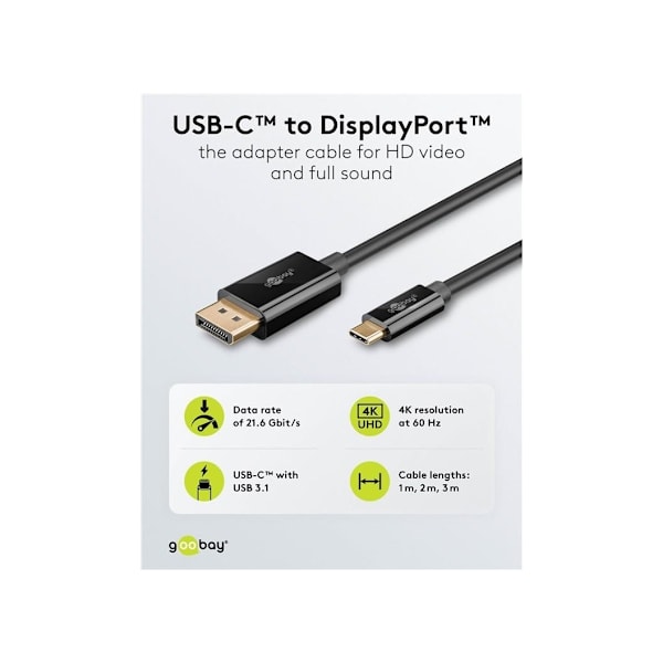 Goobay, USB-C-DisplayPort-kaapeli 4K, 60 Hz, 1 m, 75704