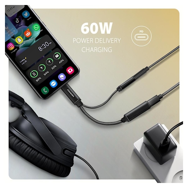 AXAGON, ADA-HCPD USB-C - Hi-Res DAC Audio Adapter PD, 60W