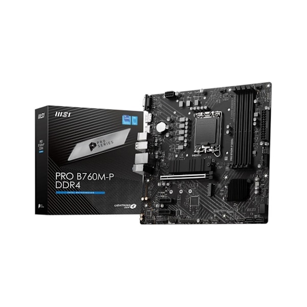 Hovedkort, Msi, intel b760 express (lga1700, micro-atx, minne ddr4, minnespor 4, 2xpci-express 1x, 1xpci-express 16x, 2xm.2)