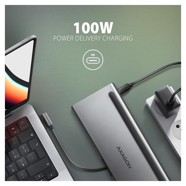 AXAGON, USB-C 5 Gbps TRIPLE 4K DISPLAY 11in1 Hub, HMC-4KX3