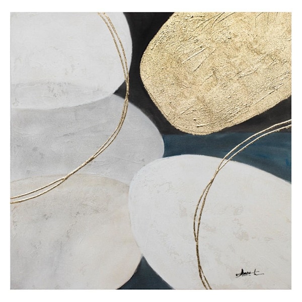 Oljemålning 70x70cm, guld/vit 2