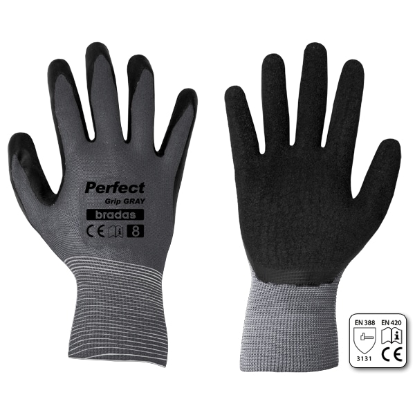 36 tuotteen paketti. Käsineet PERFECT GRIP GRAY, koko 9, Bradas