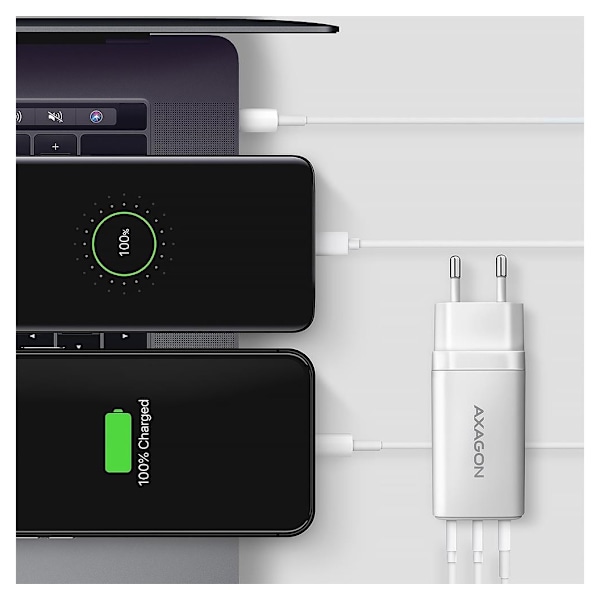 AXAGON, GaN vegglader 3x port (USB-A + 2x USB-C), PD3.0/PPS/QC4+/SFC2.0/AFC/SCP/FCP/Apple, 65W, ACU-DPQ65W