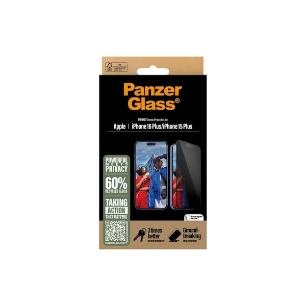PanzerGlass Skärmskydd, Apple, iPhone 16 Plus/iPhone 15 Plus, Härdat glas, Svart, Ultra-Wide Fit