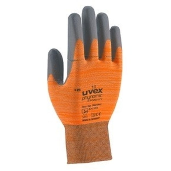 Set med 5 produkter. Skyddshandskar Uvex Phynomic X-Foam, orange, storlek 8