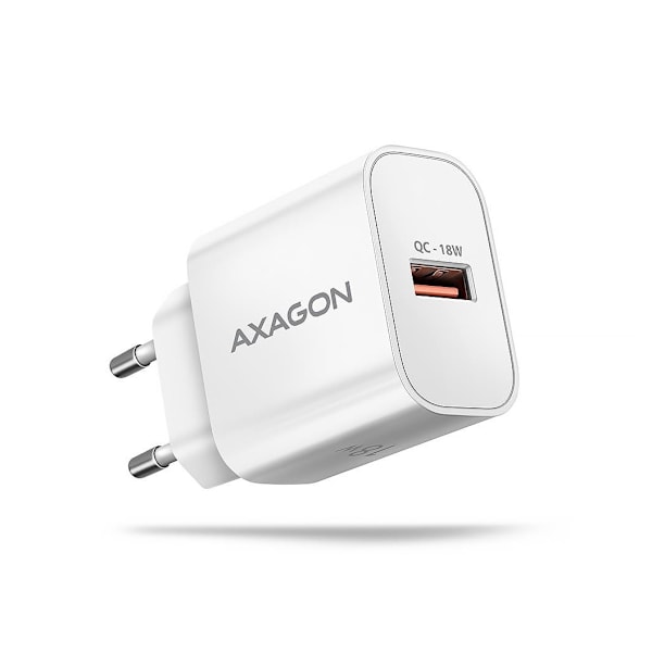 AXAGON, Vægoplader 1x port USB-A, QC3.0/AFC/FCP/Apple, 18W, ACU-QC18W Hvid