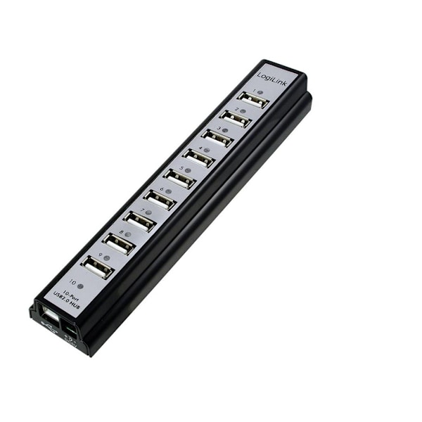 Logilink, USB Hub, USB 2.0 Hub-10 port med strømadapter