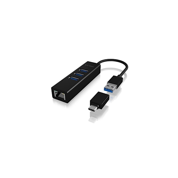 Raidsonic, 4-porttinen keskitin, USB 3.0 Type-A, Type-C, Gigabit LAN, Icy Box IB-HUB1419-LAN