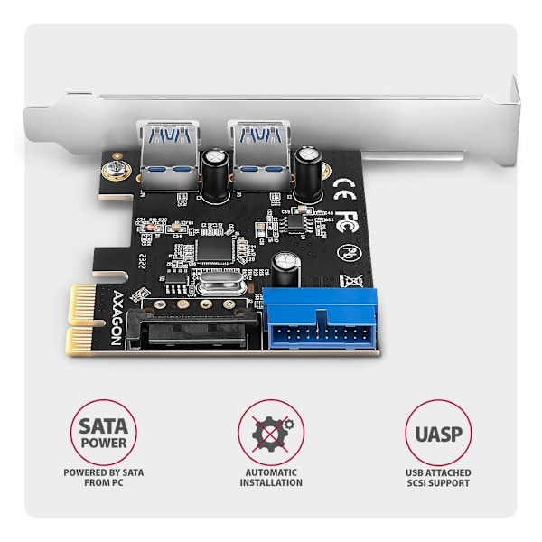 AXAGON, PCI-Express-kortti, jossa on pari sisäistä ja pari ulkoista USB 5Gbps -porttia, PCEU-232RS