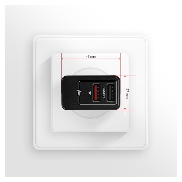 AXAGON, dobbel vegglader 240V/2x USB-port QC3.0/AFC/FCP og 5V-1.2A, 24W, ACU-QS24