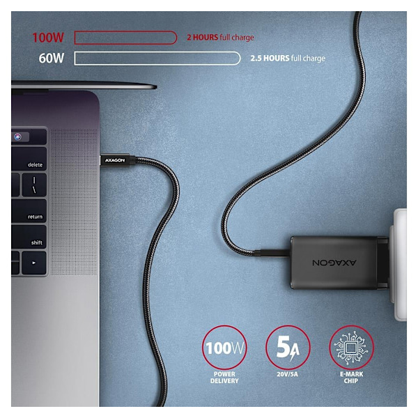 AXAGON, USB Type-C - USB Type-C, SPEED + USB-C, USB 20 Gbps kaapeli, 0,5 m, BUCM32-CM05AB