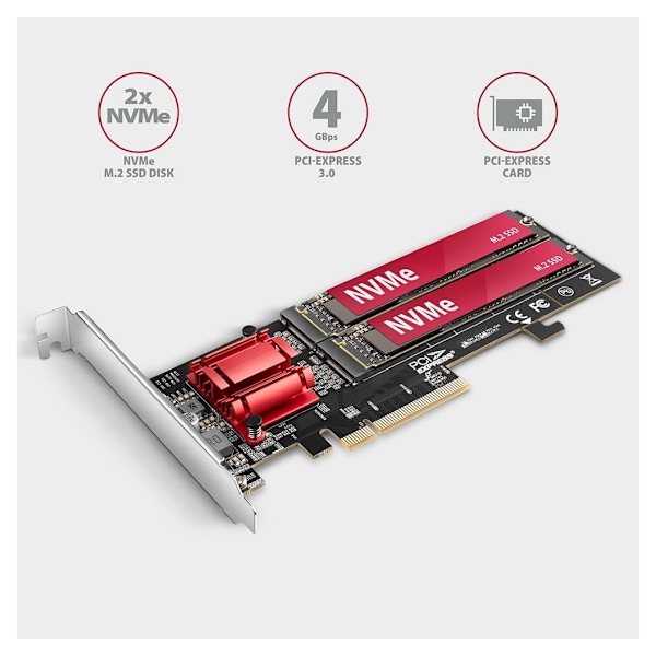 AXAGON, PCIe 2x NVMe M.2-controller, PCEM2-ND