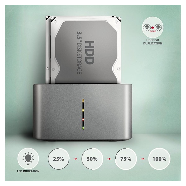 AXAGON, SuperSpeed ​​USB DUAL 2,5"/3,5" HDD/SSD DUAL-telakka, ADSA-DC