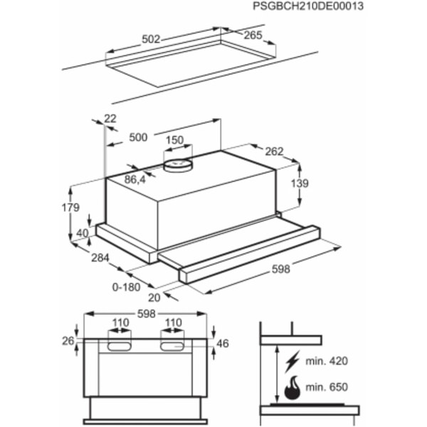 Sisäänrakennettu liesituuletin LFP326AB, Electrolux