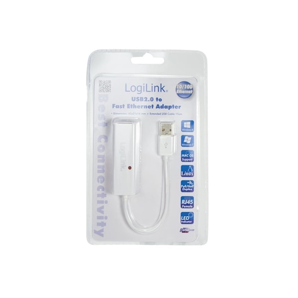 Logilink, USB-A til RJ45, Fast Ethernet USB 2.0 til RJ45-adapter: