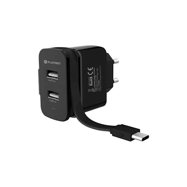 Platinet-laturi 2xUSB 3,4A + USB-C-kaapeli (44654)