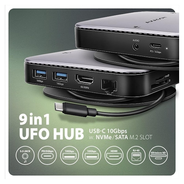 AXAGON, USB-C 10 Gbps UFO 9in1 Hub, HMC-UFO
