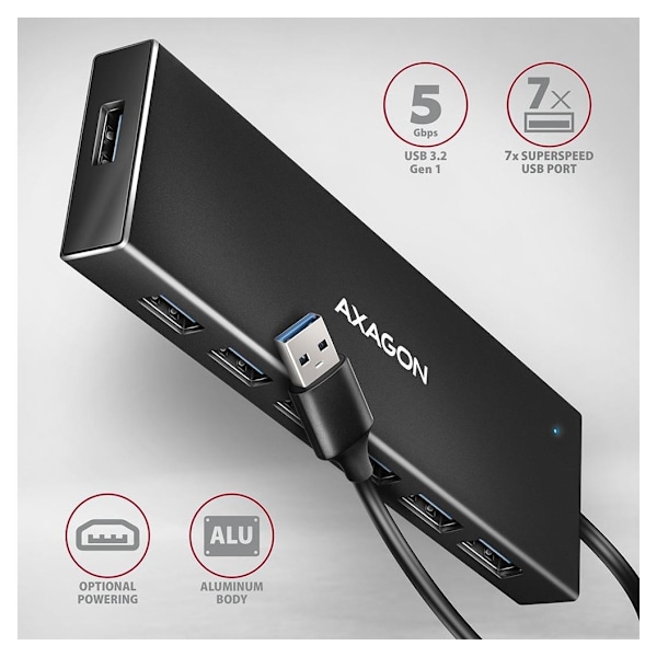 AXAGON, SuperSpeed ​​USB-A FLAT Hub, HUE-F7A